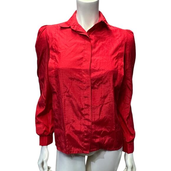 Vintage Bryn Mawr Red Satin Button-Down Blouse - Size 5 - Picture 10 of 10